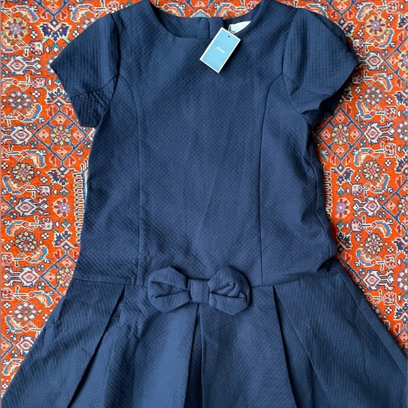 NWT Jacadi Paris Classic & Elegant Pleated Drop Waist Dress Navy Blue - Picture 3 of 14